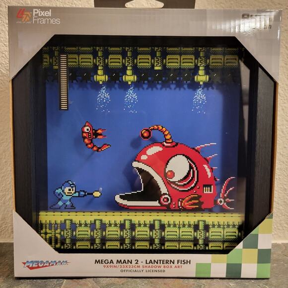 Pixel Frames - Mega Man 2, Lantern Fish (NEW) - 9" x 9" Shadow Box Art - Capcom - Picture 1 of 4